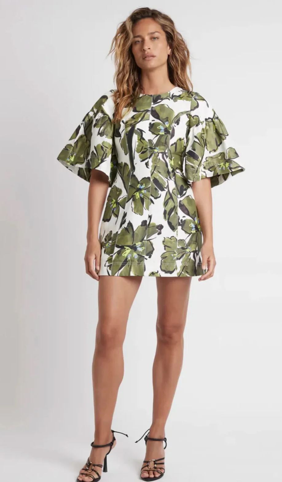 Aje Oasis Olive Leaf Cut Out Mini Dress
