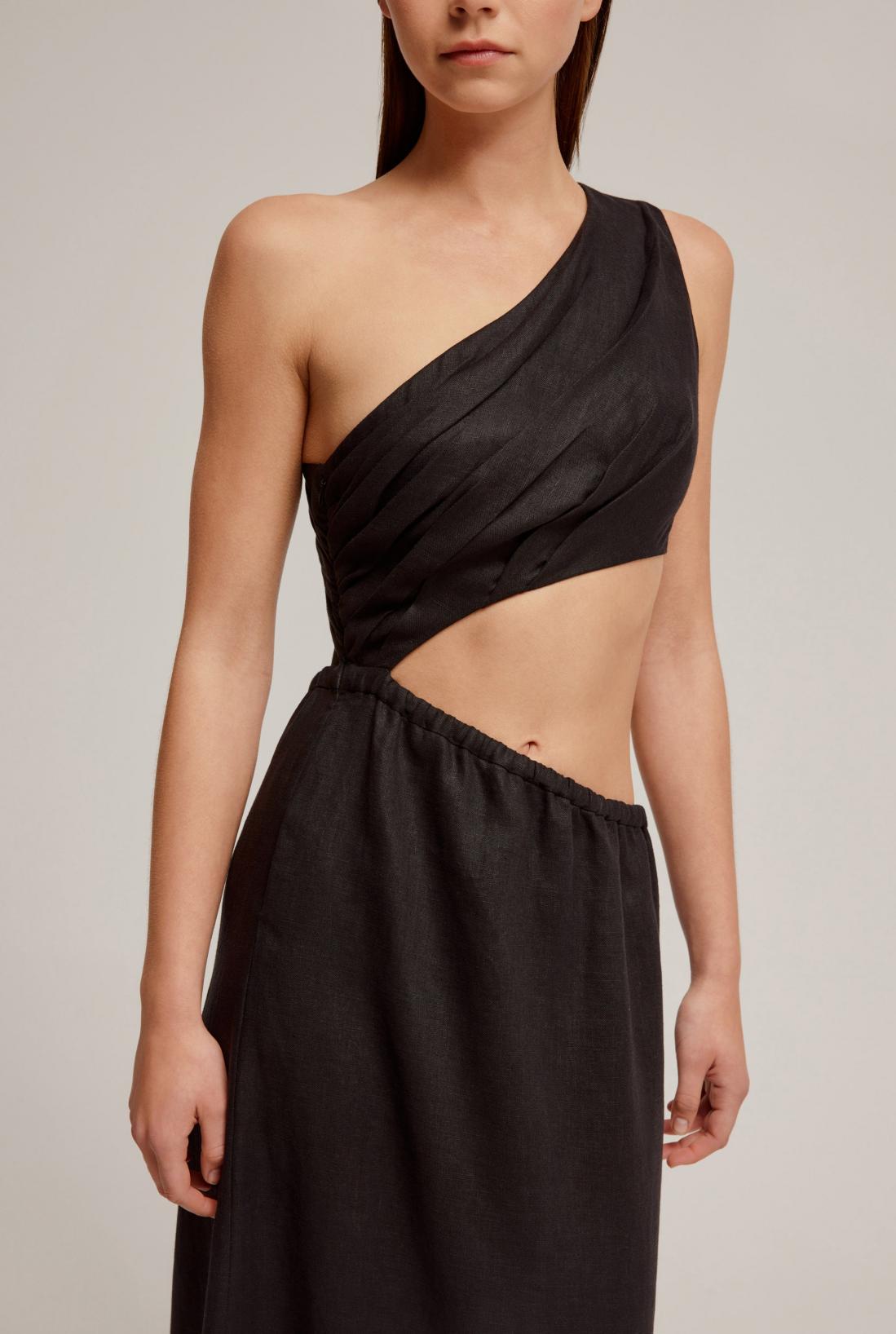 Venroy Draped One Shoulder Cut Out Midi Dress
