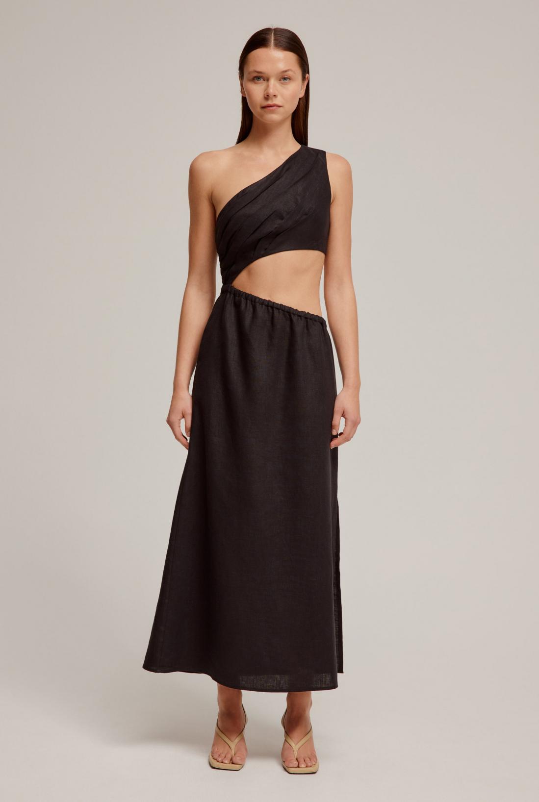 Venroy Draped One Shoulder Cut Out Midi Dress