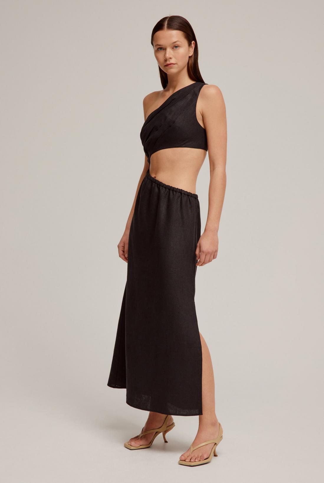Venroy Draped One Shoulder Cut Out Midi Dress
