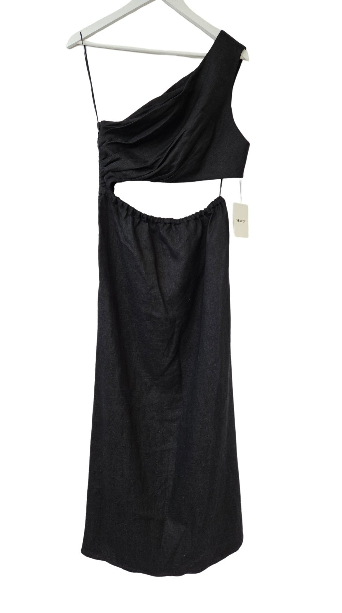 Venroy Draped One Shoulder Cut Out Midi Dress