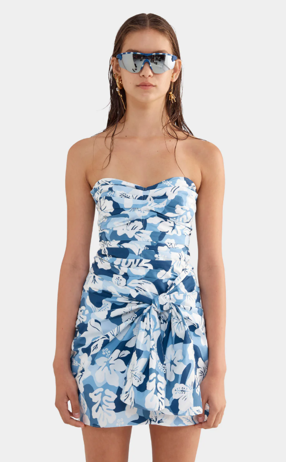 Venroy Ruched Cotton Strapless Mini Dress