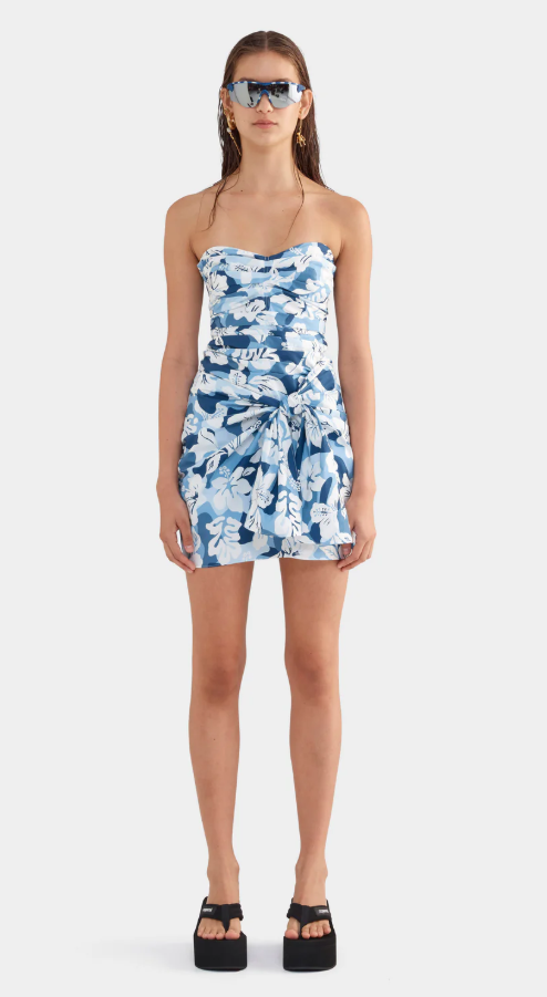 Venroy Ruched Cotton Strapless Mini Dress