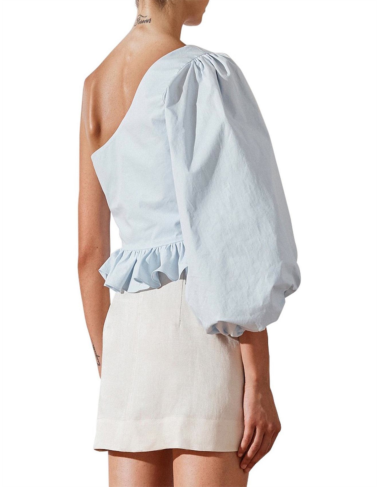Shona Joy Drake One Shoulder Balloon Sleeve Blouse