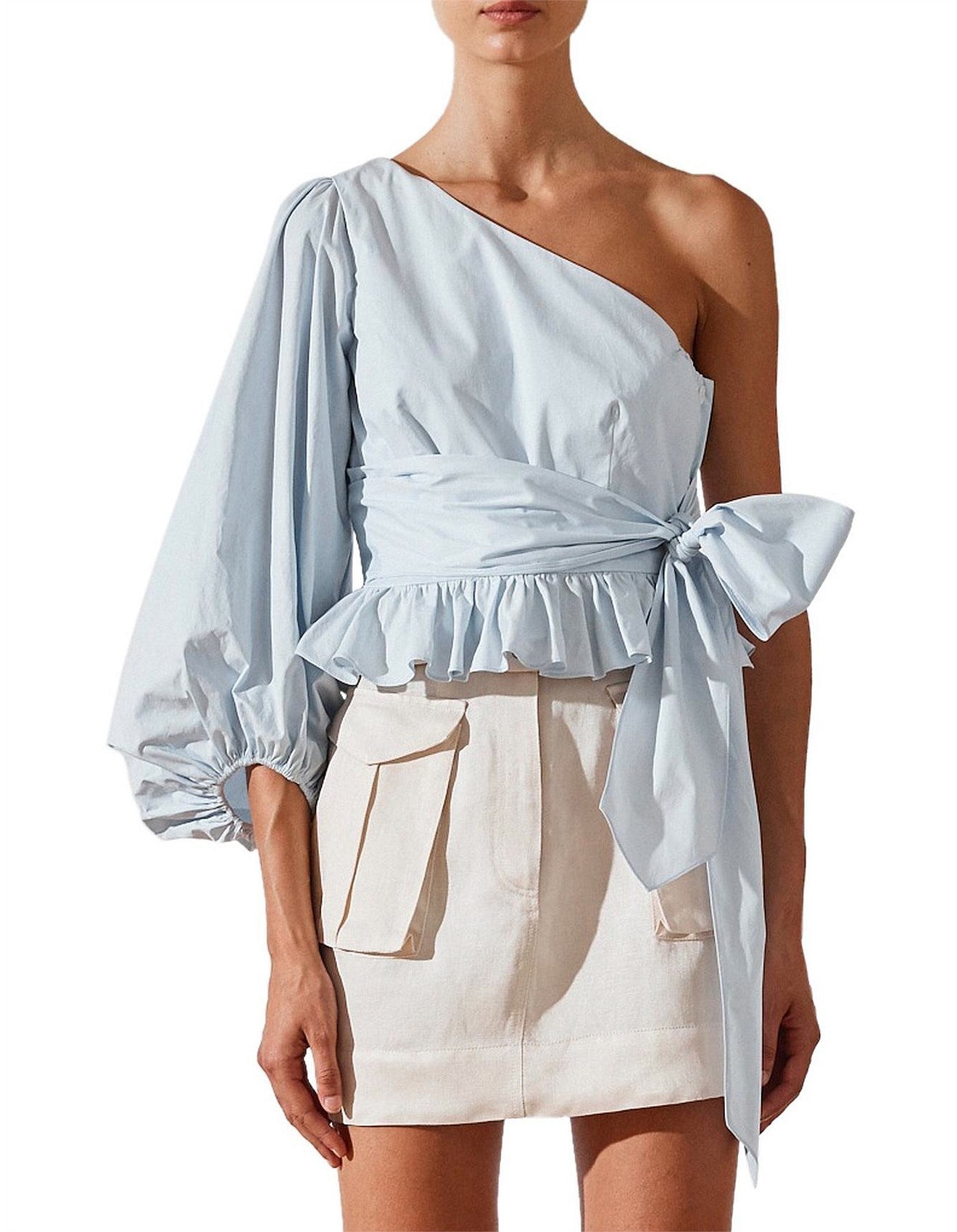 Shona Joy Drake One Shoulder Balloon Sleeve Blouse