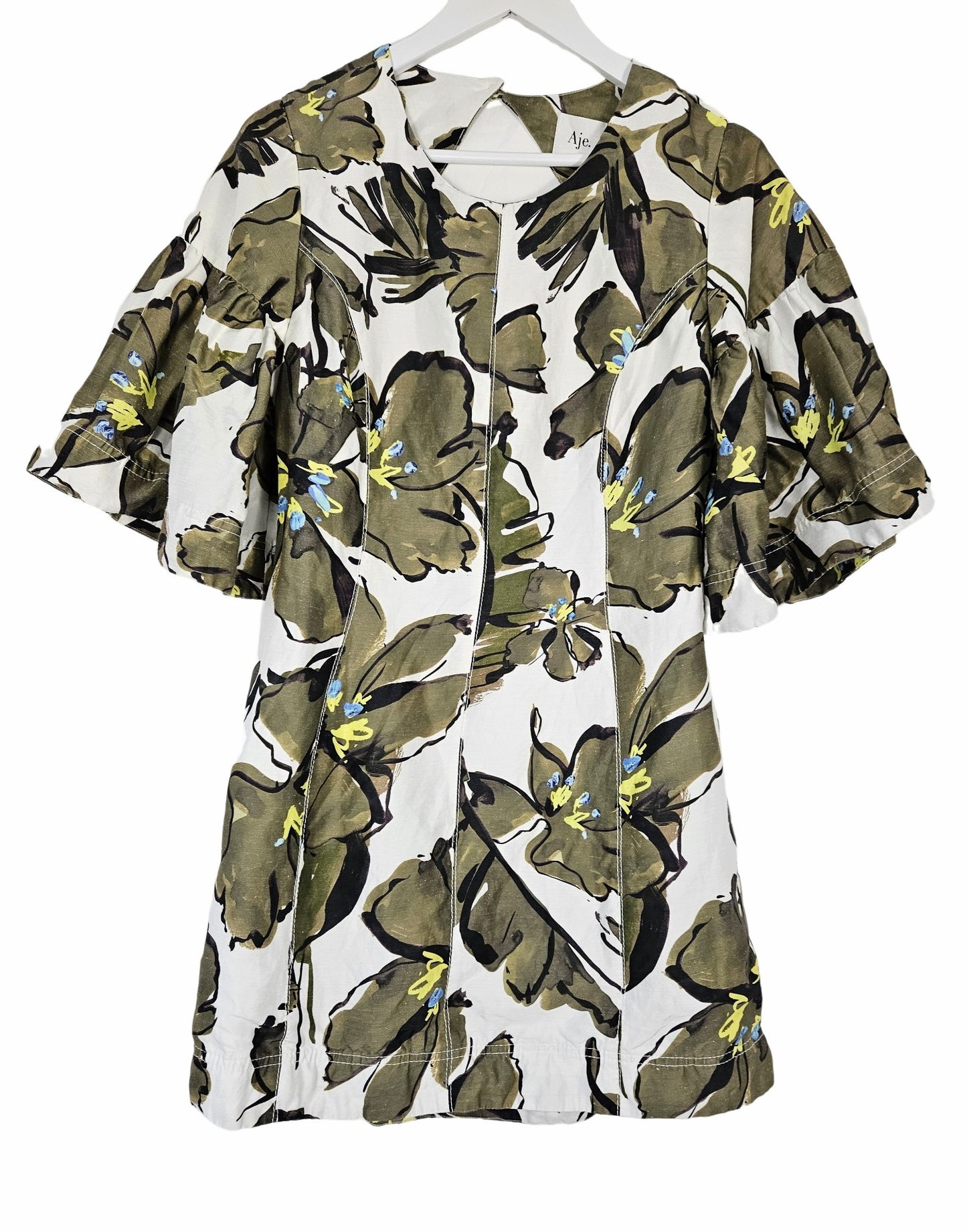 Aje Oasis Olive Leaf Cut Out Mini Dress