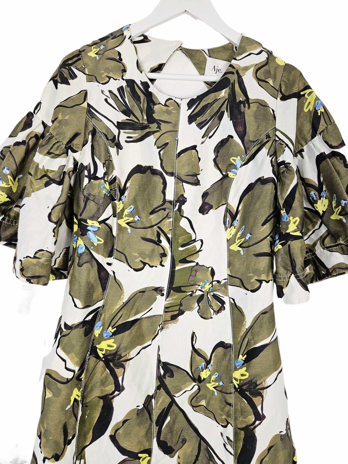 Aje Oasis Olive Leaf Cut Out Mini Dress