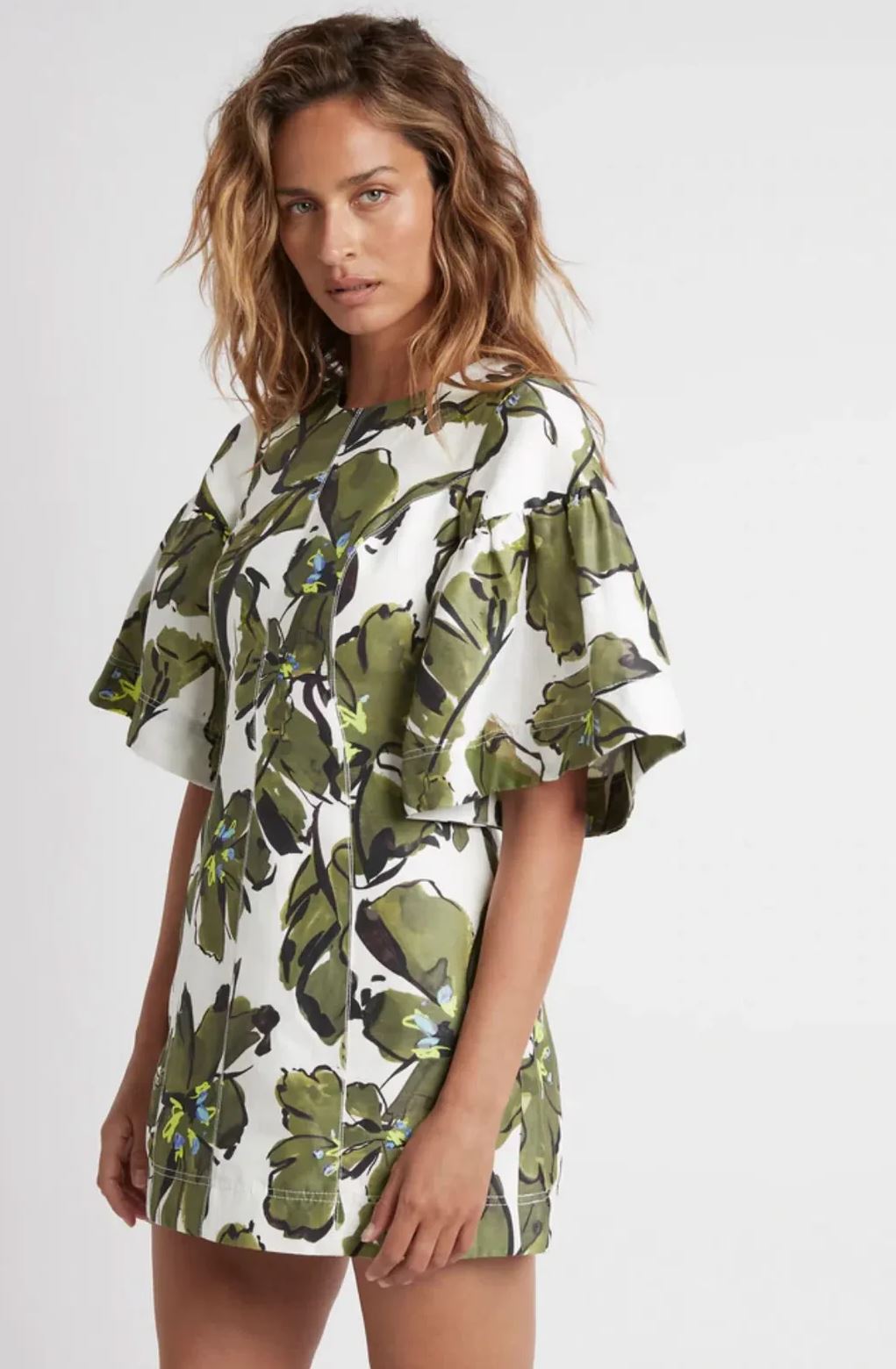 Aje Oasis Olive Leaf Cut Out Mini Dress