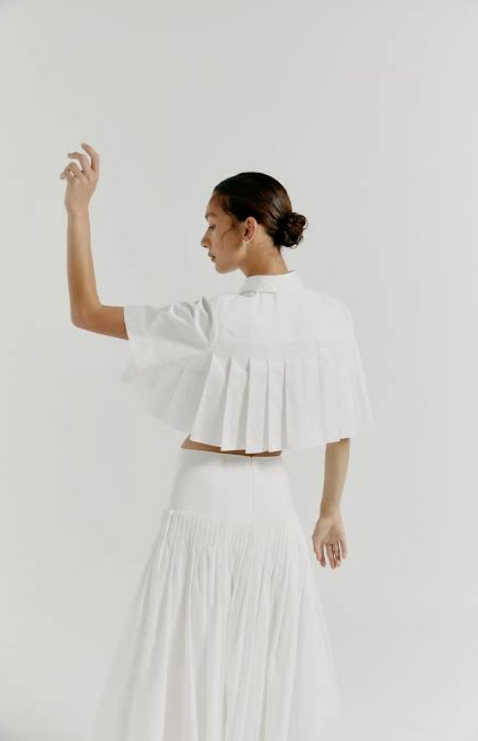 Aje Savoy Pleated Cotton Midi Skirt and Cropped Shirt