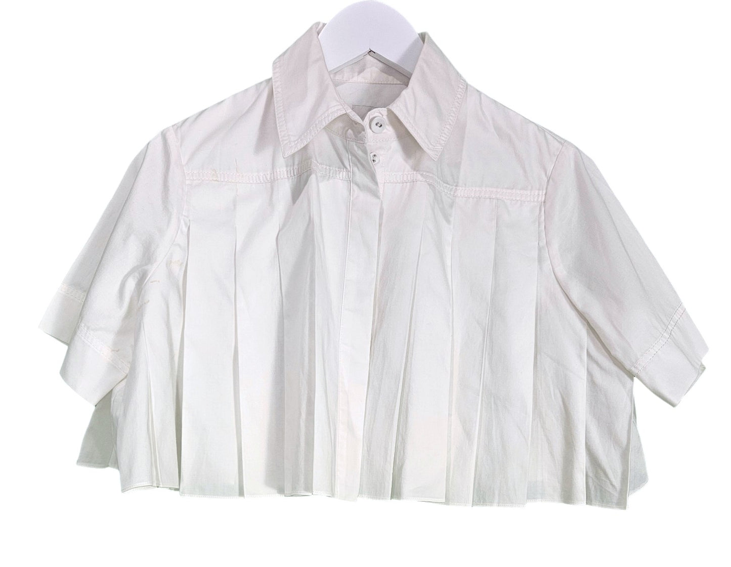 Aje Savoy Pleated Cotton Midi Skirt and Cropped Shirt