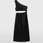 Venroy Draped One Shoulder Cut Out Midi Dress